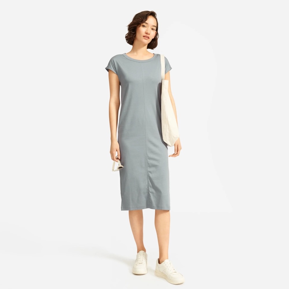 Everlane Lux Cotton Side Slit Tee Dress Faded Sage Size M - Picture 2 of 16
